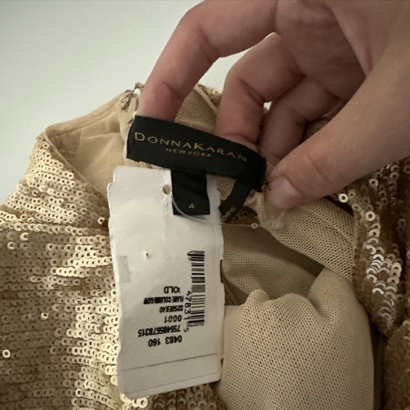 NEW $650 Donna Karan New York [ 4 ] Long Sleeve Stacked Sequin Gown‎ Gold - Picture 4 of 12